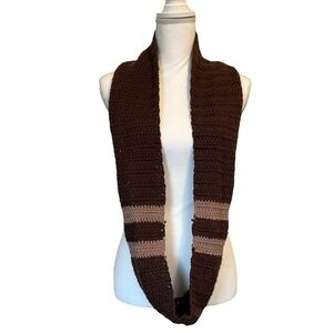 Handmade Crochet Infinity Brown Striped Scarf
